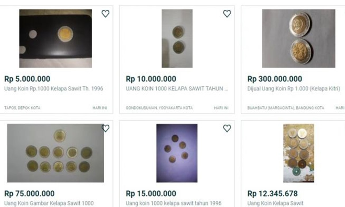 Koin Rp 1000 Kelapa Sawit Dijual 300 JT