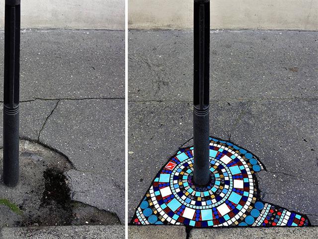 7 Karya Seni Mosaik di Lubang Jalanan dan Tembok