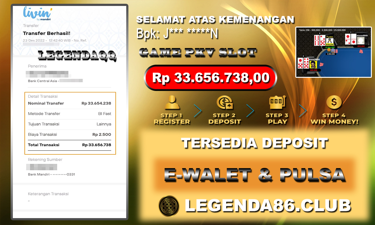 MENANG BERSAMA LEGENDAQQ HANYA MODAL 20RIBU MAXWIN RP 33.656.738